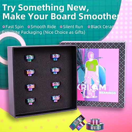 Skateboard Bearings With Black Ceramic Balls, Stable Longboard Bearings With Built In Spacers, Titanium And Chrome Steel Race (Pack Of 8) #TOP1