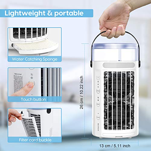 Portable Air Conditioner Fan, Maxrock Portable Ac Personal Mini Air Cooler 3 Speed Super Quiet Desk Air Cooling Fan 7 Colors Led Light For Personal Use Small Room #TOP5