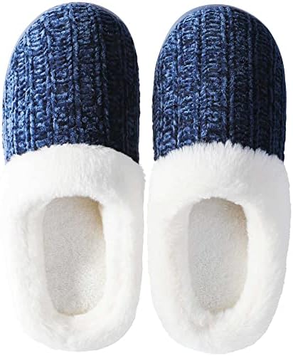 Amazon Essentials Women's Warm Cushioned Slippers for Indoor/Outdoor Navy Blue, Size 10