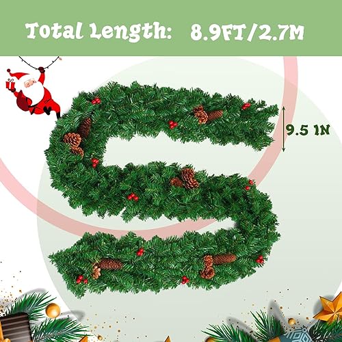 9FT Green Garland Christmas For DIY Decoration Artificial Pine Green Garland Indoor Outdoor for Xmas Tree Stairs Fireplaces Garden Decor - Image 3