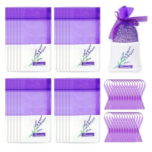 Sachet pour Lavande Vide 25 Pcs Sachet Lavande Armoire avec Rubans Organza Coton Sachets Lavandes Vide Sachets Tissu Parfumé Armoire Anti Mite pour Épices...