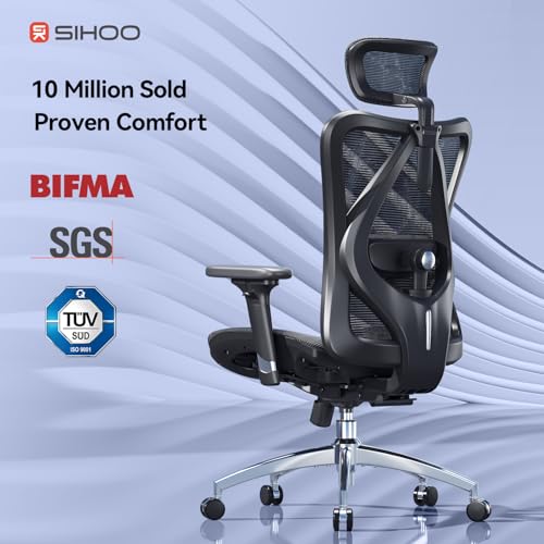 SIHOO M57 Ergonomic Office Chair with 3 Way Armrests Lumbar Support and Adjustable Headrest High Back Tilt Function Black image 7