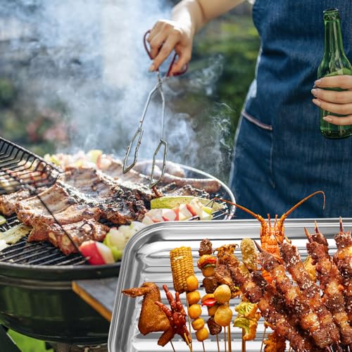 Sporgo BBQ Grillschalen 2er Set: 34 x 24 cm Edelstahl Grillkorb Wiederverwendbarer Grillschale mit Bürste, Grillen Zubehör Schale für Gemüse Fisch Fleisch, Grillkörbe Geeignet für Alle Gasgrill