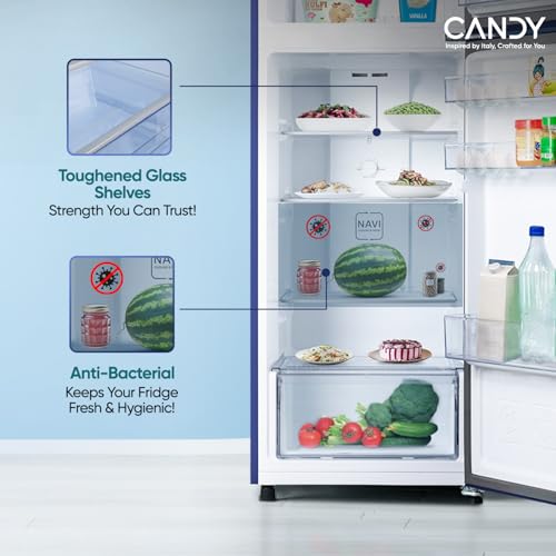 Image of Candy 240 L 2 Star Frost Free Double Door Refrigerator with Flower Pattern,Auto frost, large Fruit & Vegetable Space (Marine Blaze, CDD2652EMB)