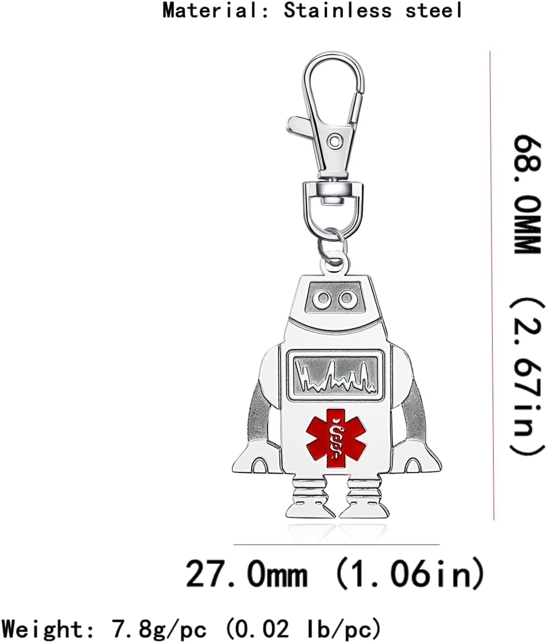 Robot Medical Alert Keychain Tag Medical ID Charms with Free Engraving Suitable for Bags,Cloth