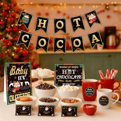 Walengif Hot Cocoa Sign - Hot Chocolate Bar Supplies Sign - Hot Cocoa Bar Kit Supplies Hot Cocoa Bar Decorations Banner Gifts For Winter Birthday Baby Its Cold Outside Baby Shower Christmas New Year