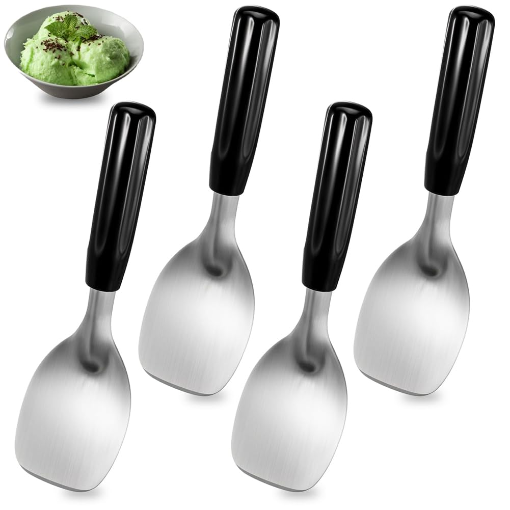 CTRLZS Flat Ice Cream Scoop 4 Pack-Heavy Duty-Stainless Steel Spade Scooper for Hard Desserts Butter