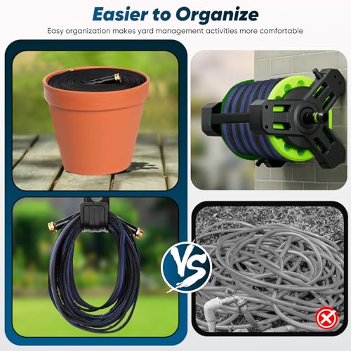 Image of Garden Hose 100ft Lightweight, Non-Expanding, Leak-Proof Metal Connector, No-Knot No-Tangle Easy to Store and Carry Wear-Resistant 3 /4GHT Flexible Water Hose for Yard Outdoor (Black Lake Blue)