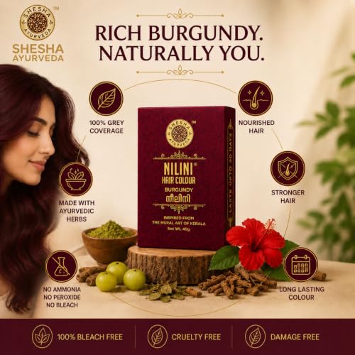 Image of Shesha Ayurveda Nilini Hair Colour - Ayurvedic, No Ammonia, No Peroxide, No Perborates, No Bleach,Natural Burgundy Colour (40g)