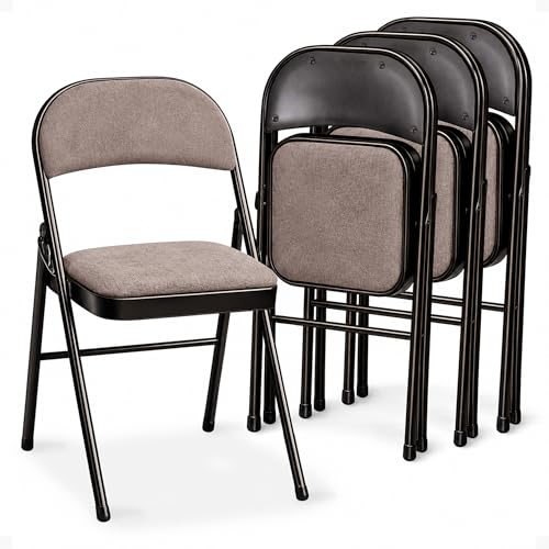 MECO 4 Pack Padded Folding Chairs, Cushioned Corrin Fabric Foldable Chair, Cinnabar