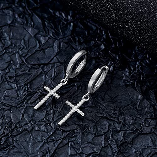 Pendientes de cruz de plata 925 unisex para orejas perforadas 5