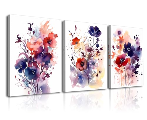 PIY PAINTING 3X Cuadros Modernos - Acuarela Impresión de Imagen del Flores 30x40cm - Cuadros de Flores Quadri Pintura Lienzo decorativo de Flor Dormitorio Oficina Barra Corredor, con Marco Incorporado