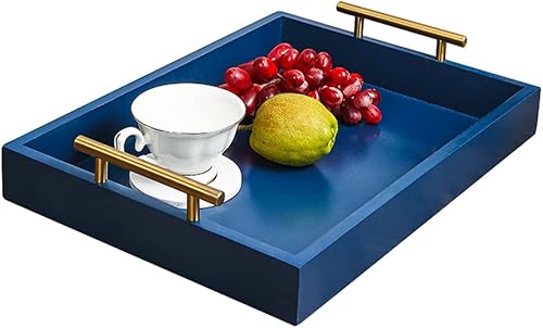 Miniatura 4 de Juleduo Bandeja de servir, bandeja de lujo para mesa de café con asas de metal pulido y 4 posavasos, organizador de barra de café, bandeja