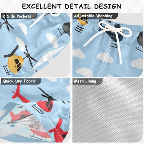 Boys Beach Board Shorts Helicopter Plane Cartoon Swim Trunk Teen Swimwear 8-16Y Multicolor3
