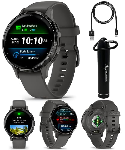 Wearable4U Garmin Venu 3S GPS Smartwatch AMOLED Display 41mm Watch, Advanced Health and Fitness Features, Up to 10 Days of Battery, Wheelchair Mode, Sleep Coach, Pebble Gray Power Bank Bundle