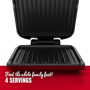 George Foreman 4-Serving Removable Plate Electric Grill and Panini Press, George Tough Non-Stick Coating, Drip Tray Catches Grease, Black George Foreman 4 Serving Removable Plate Electric Grill and Panini Press George Tough Non Stick Coating Drip Tray Catches Grease Black