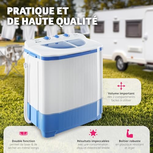 tectake® Mini Machine à laver Portable 2 en 1 Multi-Fonction Essorage, Petite taille Compact, Capacité de charge 4,5 kg Parfait pour Étudiant, Camping, Camping Car, Petite salle de bain, Voyage – Image 4