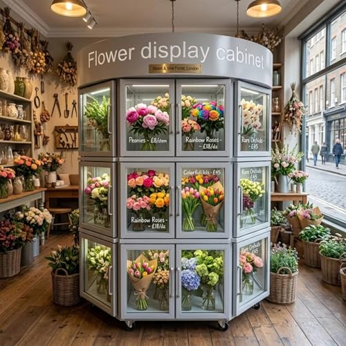 Flower Vending Machine with Smart Refrigeration System, Bouquet Display Retail Cabinet, Cashless Payment and Self Service Ordering for Hotel Mall Hospital Airport