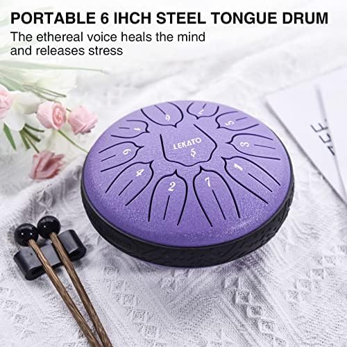Steel Tongue Drum 6 Inch 11 Notes, LEKATO Tongue Drum D Major Beginner Hand Drum Percussion for Meditation Yoga Musical Education, Best Gift for Adult& Kids, Lavender Purple