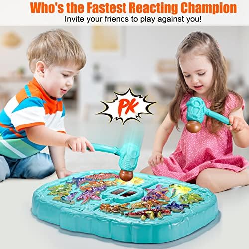 Whack a Mole Game Toys, Whack Game PK Mode with 2 Hammers Toy, Mini Arcade Interactive Dinosaur Pounding Games with Sound and Light for Toddlers Kids Girls Boys Age 3 4 5 6 7 Years Old (8 Languages)