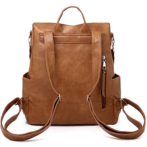 Qyoubi Women's Leather Fashion Design Backpack Purse Casual Convertible Daypacks Satchel Handbags Multipurpose Travel Bag Brown #TOP3