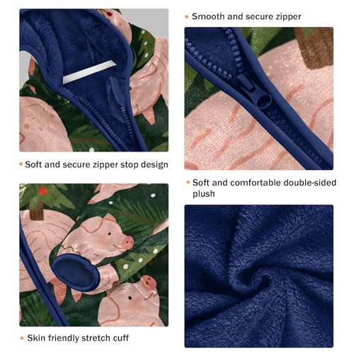 Pigs Flying Among Christmas Trees Toddler Fleece Jacket Girl Boys Hooded Fleece Jacket Coat Warm Outwear Zip-up 3-10T3