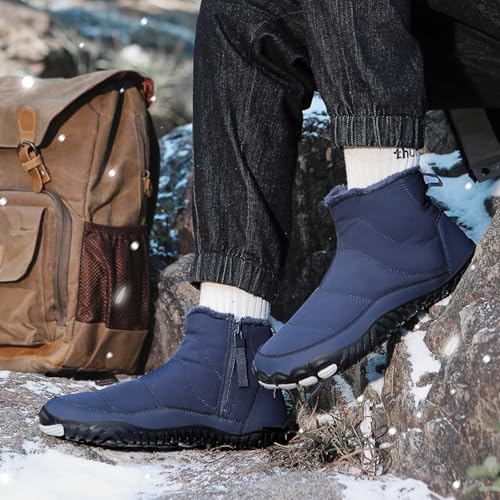 Image of Men's and Women's Barefoot Hiking Boots | Zero Drop Winter Snow Boots with Wide Toe Box | Slip-On Waterproof Ankle Booties | Minimalist Five-Finger Sneakers for Outdoor Hiking and Walking