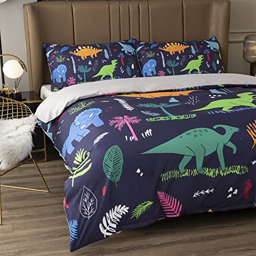 Lishjekee Dinosaur Duvet Cover Set For Boys Dino Comforter Cover Twin Size For Kids Teens Girls Dinosaurs Duvet Cover With 2 Pillowcases Microfiber Navy Blue Dinosaur Bedding Set Twin (No Comforter) #TOP2