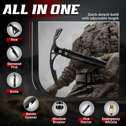 Pico plegable 8 en 1 con hoz y cuchillo de acero inoxidable miniatura 5