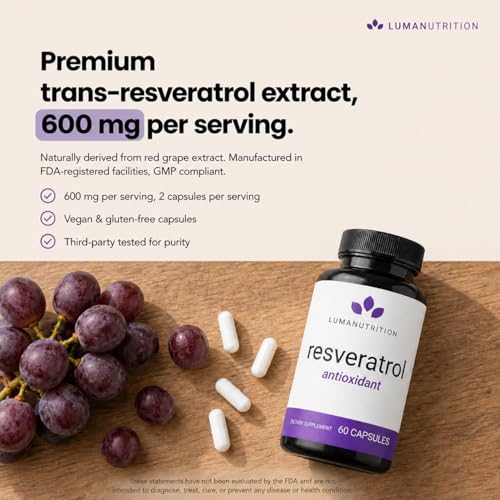 Image of Luma Nutrition Pure Resveratrol Supplement - Antioxidant - 60 Capsules (Pack of 3)