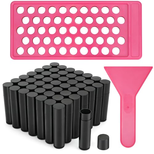 LotFancy Lip Balm Tubes Kit with Filling Tray and Spatula 50Pcs 4.5ml Black Lip Balm Containers BPA Free & Leak Free Handmade Set