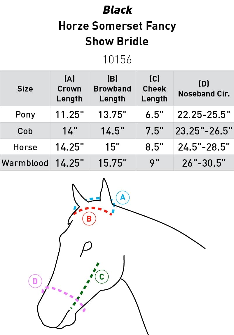 HORZE Somerset Fancy Show Bridle - Black - Cob