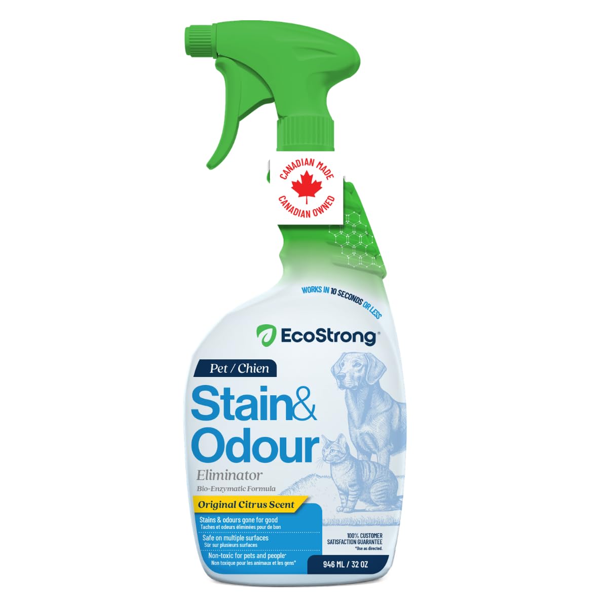 Enzyme Cleaner for Pets | Made in Canada | Pet Odor Eliminator and Powerful Probiotic Enzyme Cleaner for Cat Urine, Dog Pee, Pet Messes [946 mL Citrus Scent]