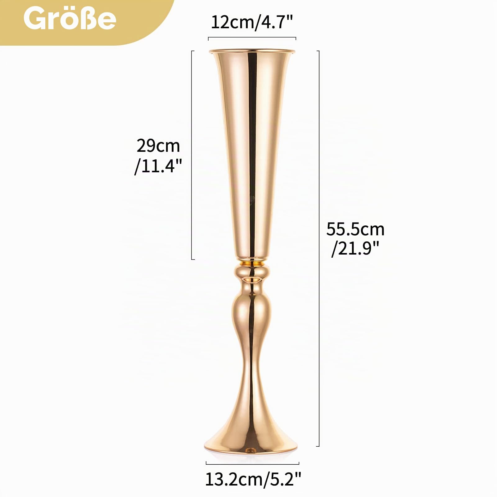 NUPTIO Blumenständer Metall Gold Hochzeit: 10 Stück 55,5cm Hoch Trompete Vase Blumenvase Goldene Blumenarrangement Ständer für Geburtstag Party Tafelaufsaetze Tischdeko