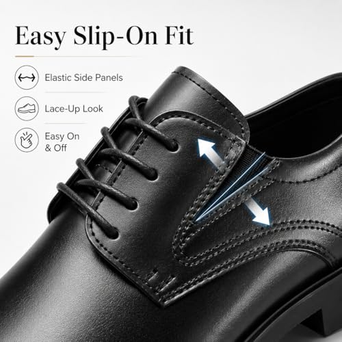 Image of Mens Black Dress Shoes Lace Up Formal Oxford Shoes Derby for Men | Classic black lace-up dress shoes with flexible comfort for business, wedding, tuxedo and formal events.
