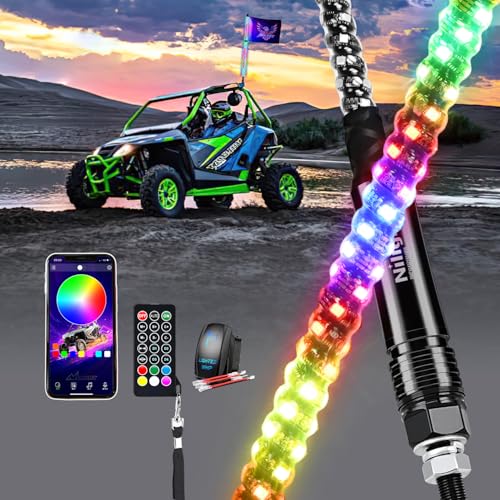 Image of Nilight RGB Whip Light 1PC 4FT Lighted Antenna Whips with Remote & App Control DIY Chasing Patterns Brake Reverse Lights for ATV UTV Polaris RZR Can-am Dune Buggy Pickup Trucks Jeep