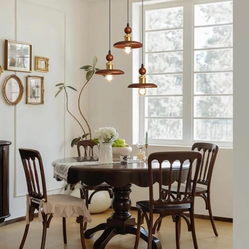 Lustre en noyer 3 têtes avec suspension en bois et métal noir pour E27