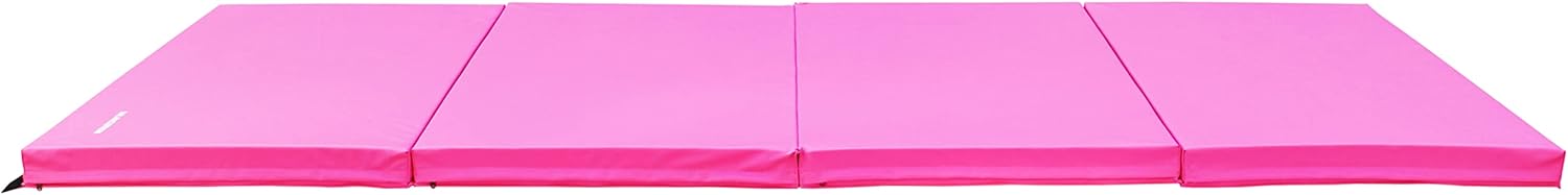 Signature Fitness Fitvids Folding Exercise Aerobics Mat – 4'x10'x3" Extra Thick High Density Anti Tear Gymnastics Gym Folding Exercise Aerobics Mats for MMA – nan – Pink