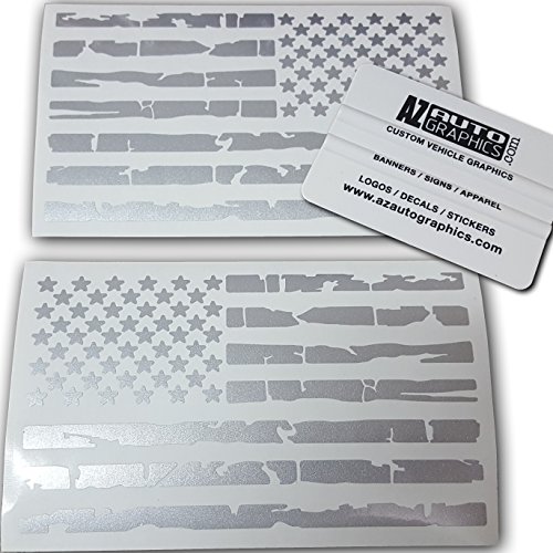 Pair Us Distressed American Flag Decal Kit Sticker Die-Cut Grunge Car Truck Subdued Tattered Military (Silver) #TOP7