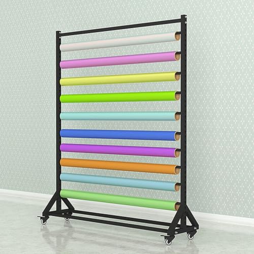 Blueprint Storage Rack,Blueprint Storage Rack,Blueprint Storage Rack Cart, 10 Vinyl and Fabric Roll Storage Rack Black Metal Adjustable Hanging Rod Movable with Wheels