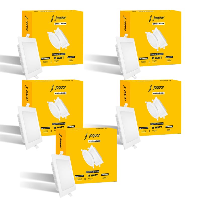 Image of Jaquar Polycarbonate Strella Slim 15W Square Recess Down Light - Cool White, Energy Efficient LED Ceiling Light for Home and Office (Pack of 1)