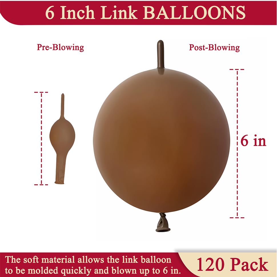 Image of Brown Link Balloons 6 Inch 120 Pcs Latex Quick Linking Balloon for Birthday Wedding Party Festival Decorations