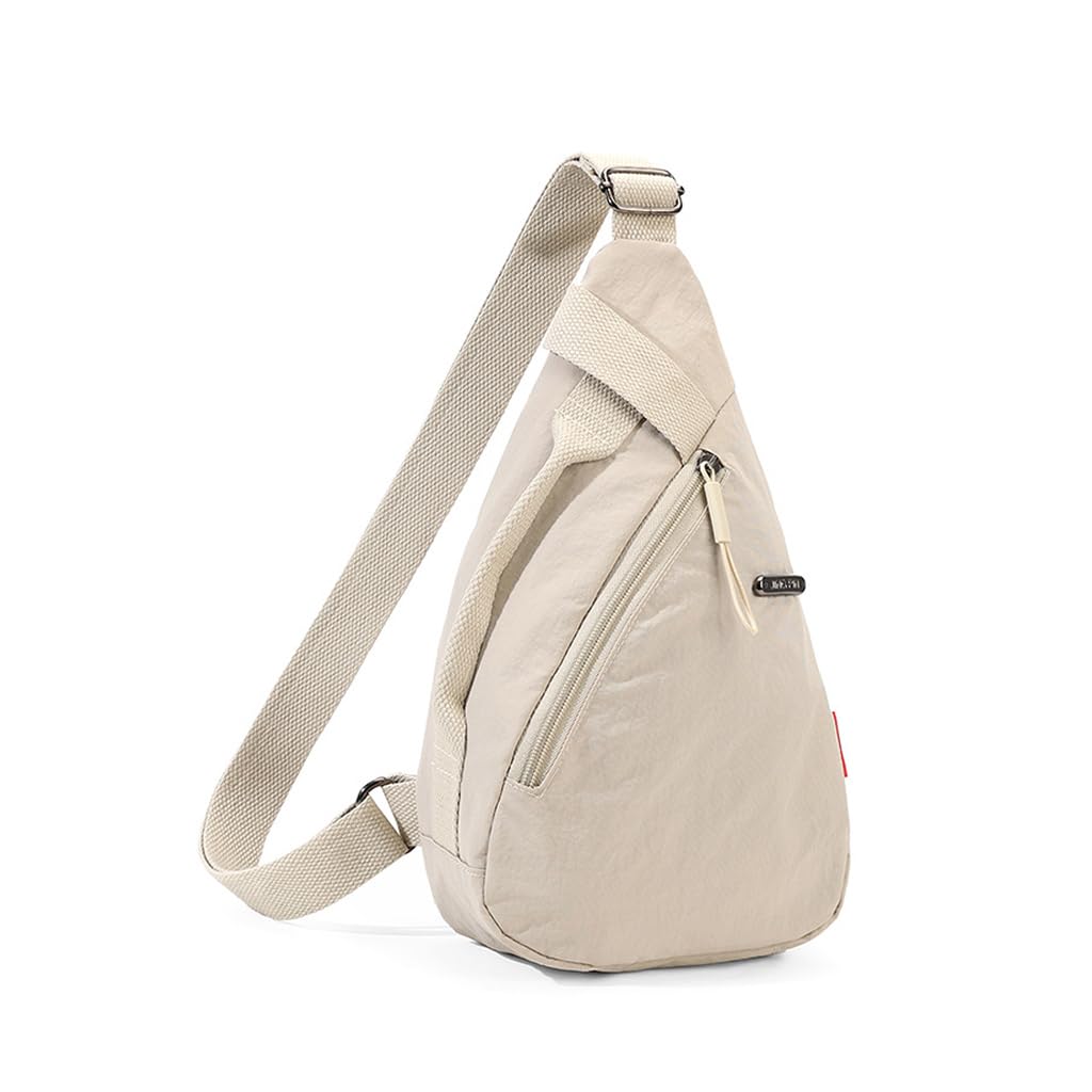 Chest Bag for Women Men Fashion Nylon Lightweight Shoulder Bag Front Back Sling Shoulder Bag Zipper Pouch Day Bag with Handle Casual Beige Chest Bag for Hiking, Work