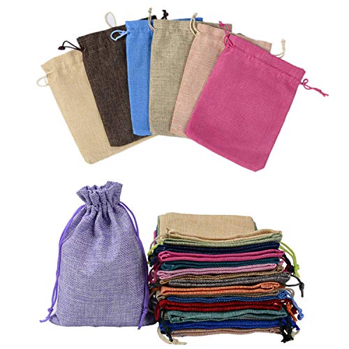 Canvas zakjes zakken, NIAGUOJI 20 stuks effen kleur linnen jute zak koord geschenkzakken, sieraden zakjes vintage party opslag wrap kerst derectie 7cm* 9cm