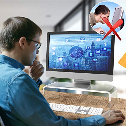 Clear Computer Stand & Keyboard Stand, Acrylic Computer Monitor Riser with Sturdy, Hold up to 50lbs Desktop Monitor Stand Heavy Duty Computer Stand Acrylic, Tilted Keyboard Riser for Ergonomic Typing