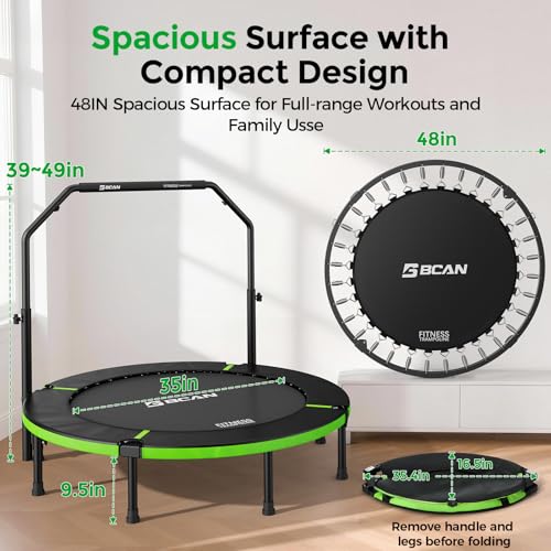 BCAN SP3 40/48" Exercise Rebounder Trampoline for Adults, Handlebar, Indoor | Foldable Mini Trampoline for Adults, Rebounder Indoor, Stable Handlebar, Low-Impact Workout, Load 330/440lbs |FED Fitness - image 9