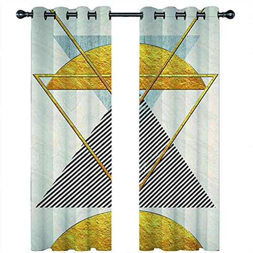 Rideaux salon chic occultants à œillets avec triangles d'or géométriques - 5