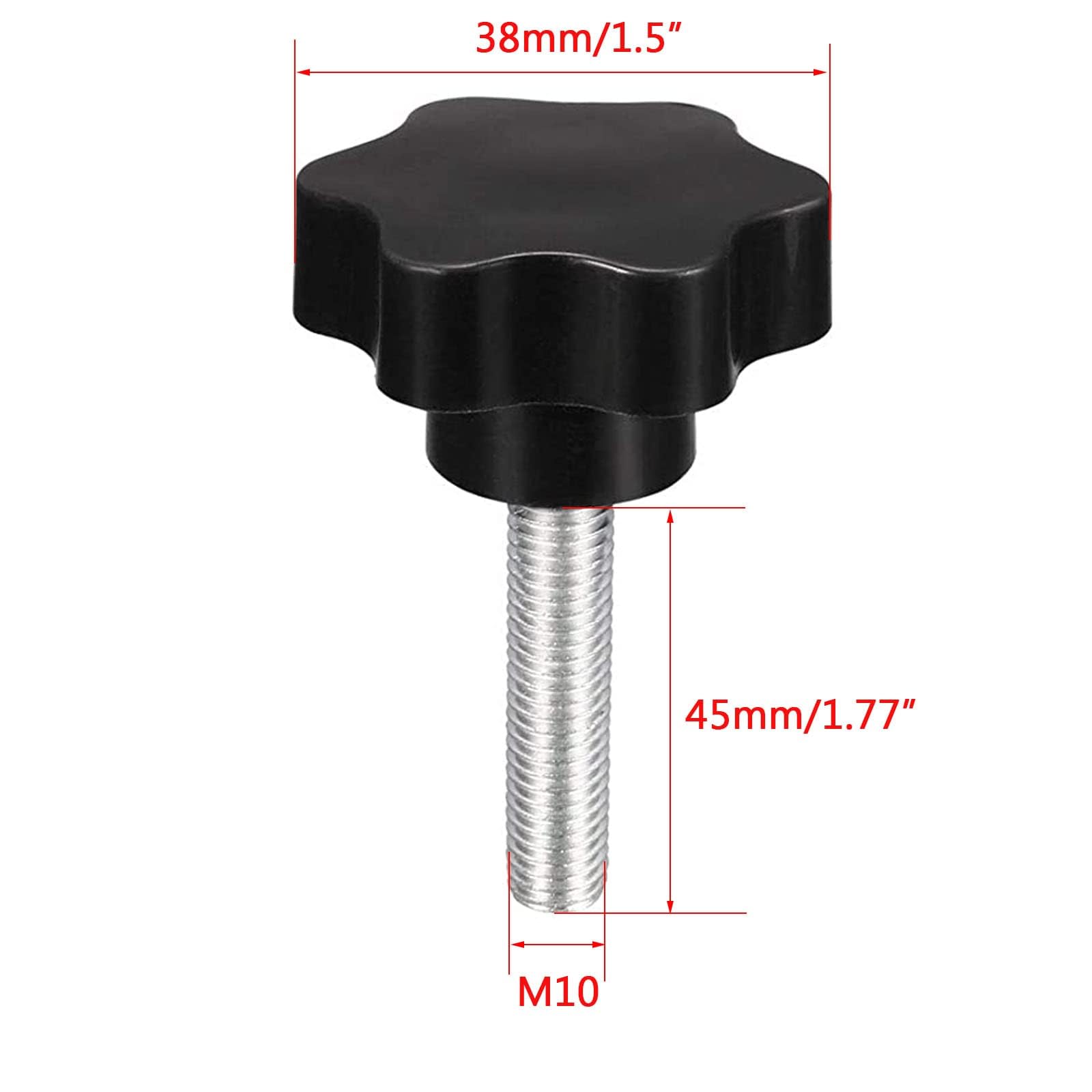 TOP-VIGOR 5Pcs M10 x 45mm Clamping Screw Knob Star Shaped, 38mm Dia Plum Hex Shaped Plastic Head Clamping Knob Male Thread Grips - Image 2