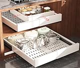 Seinloes 2 Pack Pull Out Cabinet Organizer Expandable Width(13'-21') and Depth(17'-24'), Slide Out Drawers With Raising Pad for Framed Cabinets, No Drill Roll Out Shelves for kitchen, Bathroom, White