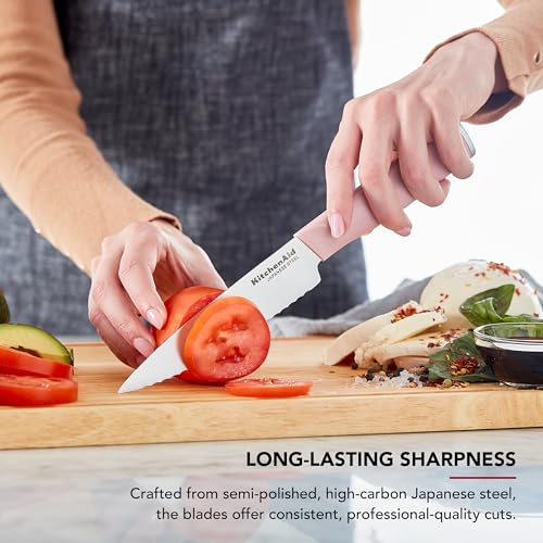 KitchenAid Conjunto de chef com capas personalizadas, faca de cozinha afiada, lâmina de aço inoxidáv